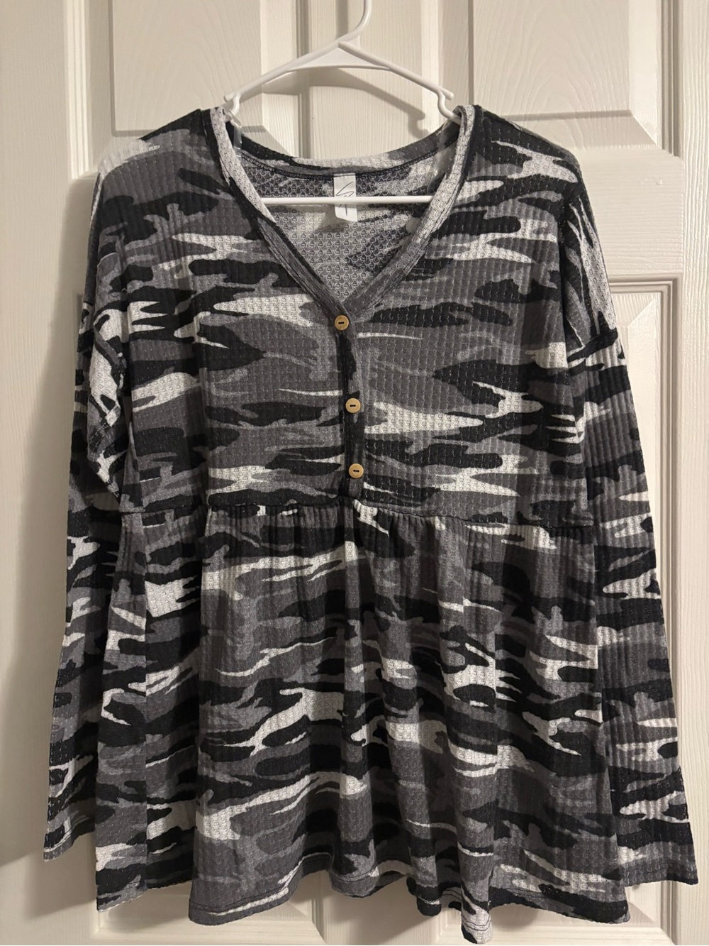 NEW! Sew In Love Camouflage Waffle Knit Long Sleeve Babydoll Top